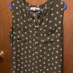 LOFT Dark Green Sleeveless Blouse with White Pattern